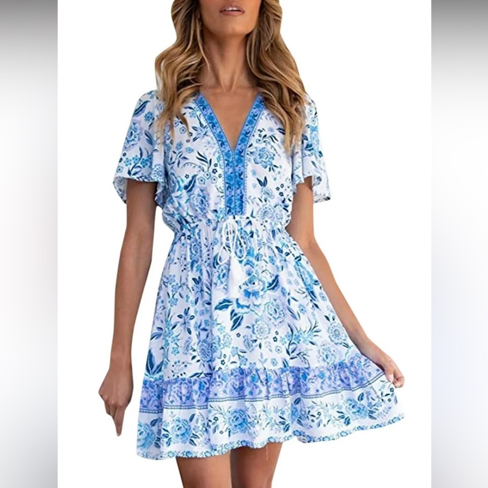 Floral Blue and White Summer Dress